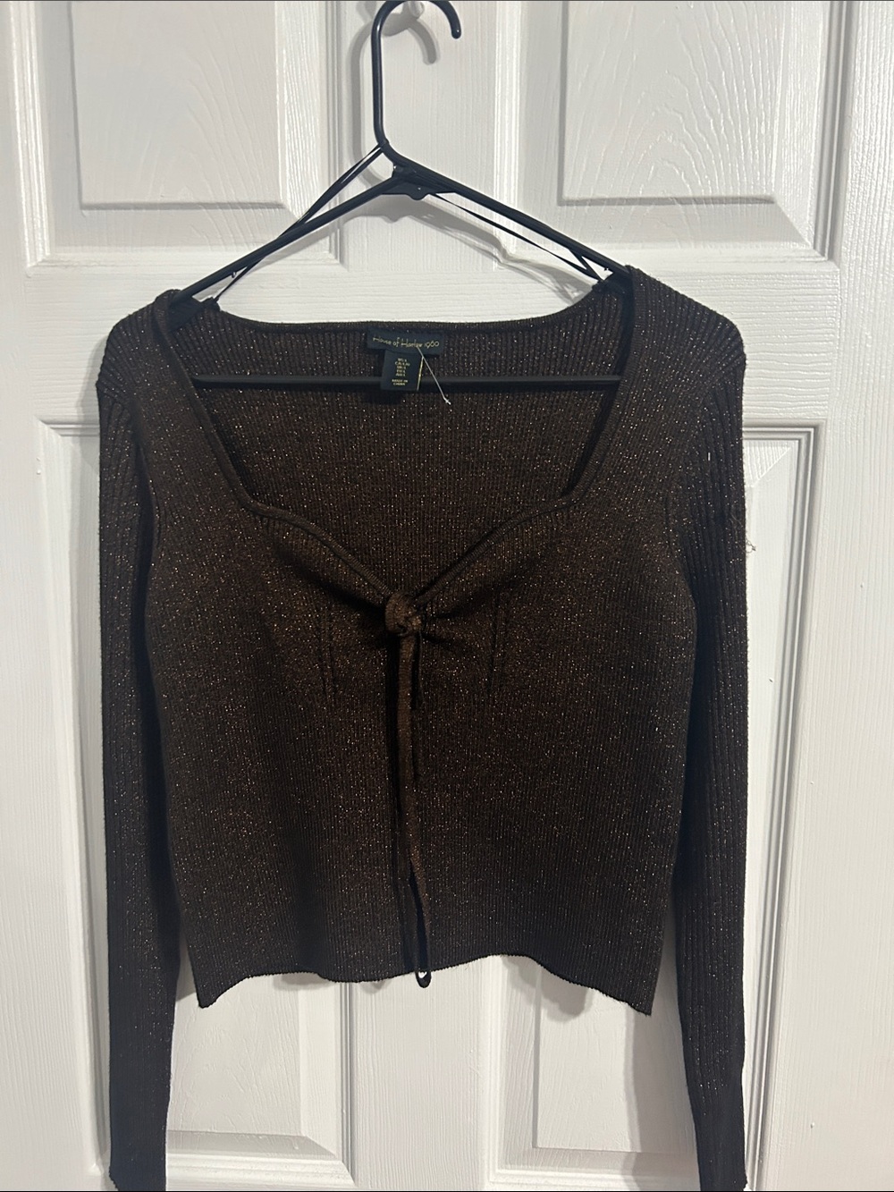 House of Harlow 1960 Metallic Brown Tie-Front Long Sleeve Top